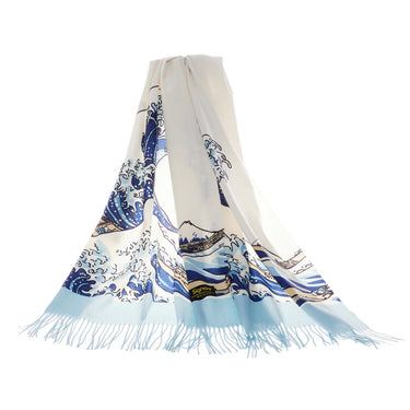 Hokusai Wave Scarf – Eco-Friendly Recycled Pashmina Wrap